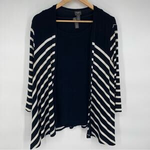 Chico’s Travelers Top Set Jacket & Shirt Stripes Vacation Comfy Black & White M